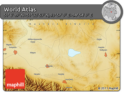 Physical Map of the Area around 51° 19' 36" N, 94° 25' 30" E