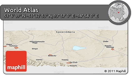 Shaded Relief Panoramic Map of the Area around 51° 19' 36" N, 94° 25' 30" E