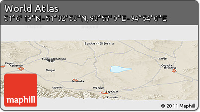 Shaded Relief Panoramic Map of the Area around 51° 19' 36" N, 94° 25' 30" E