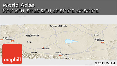Shaded Relief Panoramic Map of the Area around 51° 19' 36" N, 94° 25' 30" E