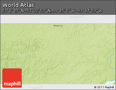 Physical 3D Map of the Area around 51° 19' 36" N, 94° 16' 30" W
