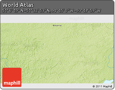 Physical 3D Map of the Area around 51° 19' 36" N, 94° 16' 30" W