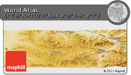 Physical Panoramic Map of the Area around 51° 19' 36" N, 95° 16' 30" E