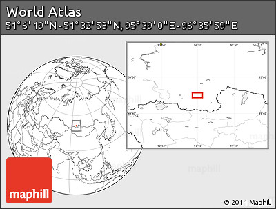 Blank Location Map of the Area around 51° 19' 36" N, 96° 7' 30" E