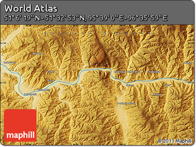 Physical Map of the Area around 51° 19' 36" N, 96° 7' 30" E