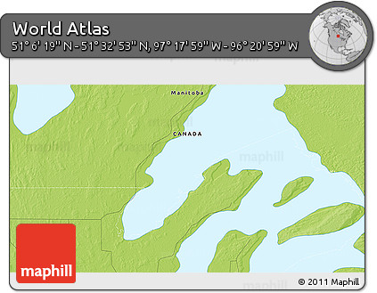 Physical 3D Map of the Area around 51° 19' 36" N, 96° 49' 29" W