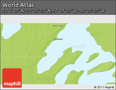 Physical 3D Map of the Area around 51° 19' 36" N, 96° 49' 29" W