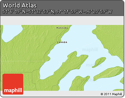 Physical 3D Map of the Area around 51° 19' 36" N, 96° 49' 29" W