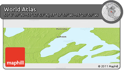Physical Panoramic Map of the Area around 51° 19' 36" N, 96° 49' 29" W