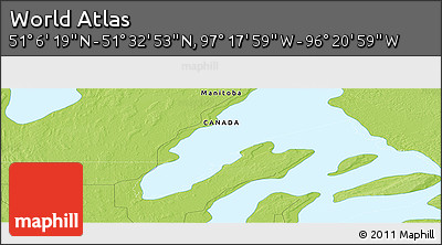 Physical Panoramic Map of the Area around 51° 19' 36" N, 96° 49' 29" W