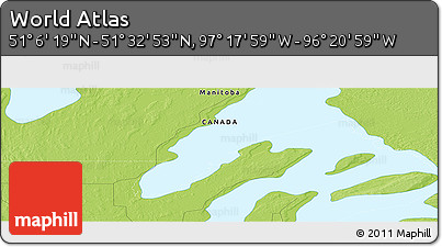 Physical Panoramic Map of the Area around 51° 19' 36" N, 96° 49' 29" W