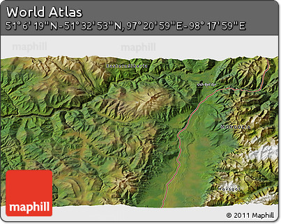 Satellite 3D Map of the Area around 51° 19' 36" N, 97° 49' 29" E