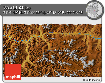 Physical 3D Map of the Area around 51° 19' 36" N, 98° 40' 30" E
