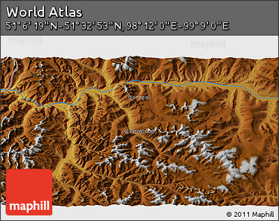 Physical 3D Map of the Area around 51° 19' 36" N, 98° 40' 30" E