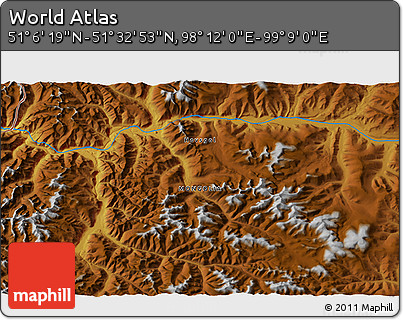 Physical 3D Map of the Area around 51° 19' 36" N, 98° 40' 30" E