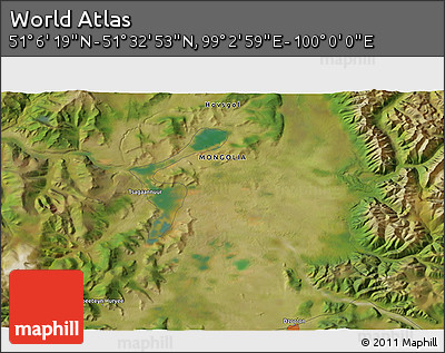 Satellite 3D Map of the Area around 51° 19' 36" N, 99° 31' 30" E