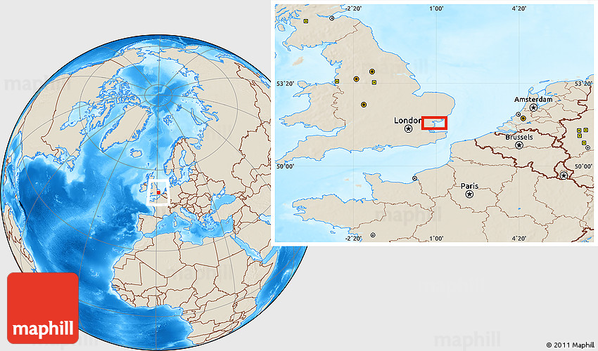 Shaded Relief Location Map of Shoeburyness