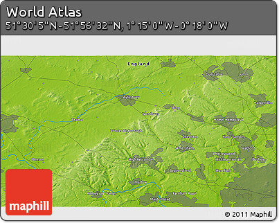 Physical 3D Map of the Area around 51° 43' 18" N, 0° 46' 30" W
