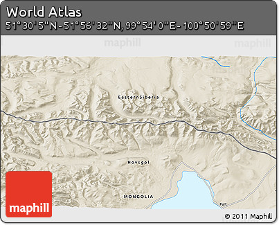 Shaded Relief 3D Map of the Area around 51° 43' 18" N, 100° 22' 30" E