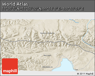 Shaded Relief 3D Map of the Area around 51° 43' 18" N, 100° 22' 30" E