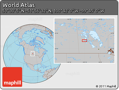 Gray Location Map of the Area around 51° 43' 18" N, 100° 13' 29" W