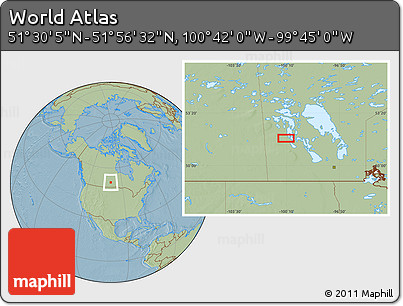 Savanna Style Location Map of the Area around 51° 43' 18" N, 100° 13' 29" W, hill shading