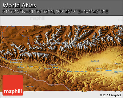 Physical 3D Map of the Area around 51° 43' 18" N, 101° 13' 29" E