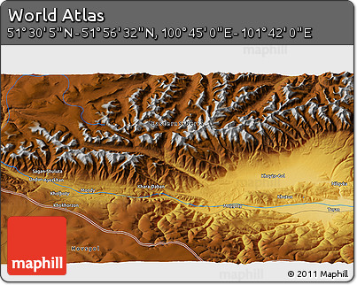Physical 3D Map of the Area around 51° 43' 18" N, 101° 13' 29" E