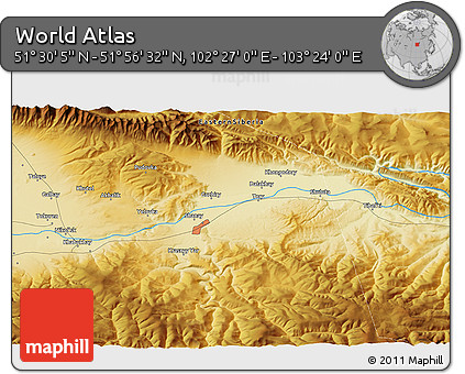Physical 3D Map of the Area around 51° 43' 18" N, 102° 55' 30" E