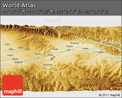 Physical 3D Map of the Area around 51° 43' 18" N, 102° 55' 30" E