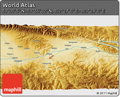 Physical 3D Map of the Area around 51° 43' 18" N, 102° 55' 30" E