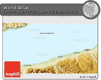 Physical 3D Map of the Area around 51° 43' 18" N, 105° 28' 29" E