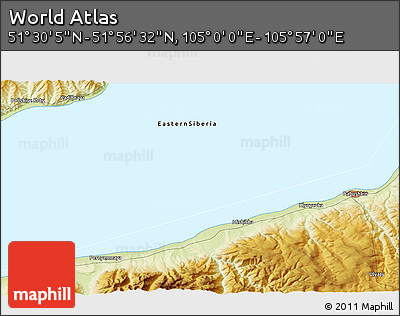 Physical 3D Map of the Area around 51° 43' 18" N, 105° 28' 29" E