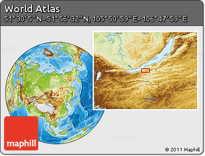 Physical Location Map of the Area around 51° 43' 18" N, 106° 19' 29" E
