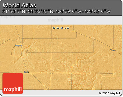 Political 3D Map of the Area around 51° 43' 18" N, 106° 10' 30" W