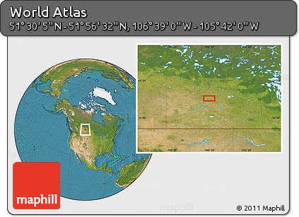 Satellite Location Map of the Area around 51° 43' 18" N, 106° 10' 30" W