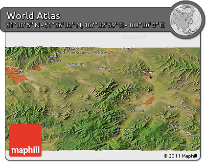 Satellite 3D Map of the Area around 51° 43' 18" N, 108° 1' 30" E