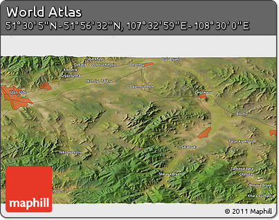Satellite 3D Map of the Area around 51° 43' 18" N, 108° 1' 30" E