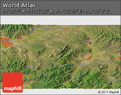 Satellite 3D Map of the Area around 51° 43' 18" N, 108° 1' 30" E