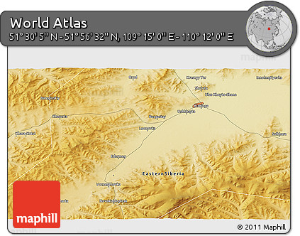 Physical 3D Map of the Area around 51° 43' 18" N, 109° 43' 29" E