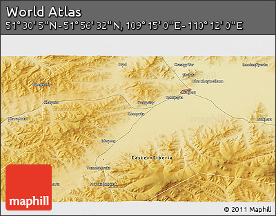 Physical 3D Map of the Area around 51° 43' 18" N, 109° 43' 29" E