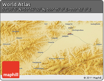 Physical 3D Map of the Area around 51° 43' 18" N, 109° 43' 29" E