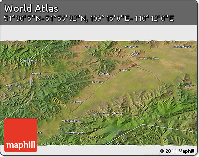 Satellite 3D Map of the Area around 51° 43' 18" N, 109° 43' 29" E