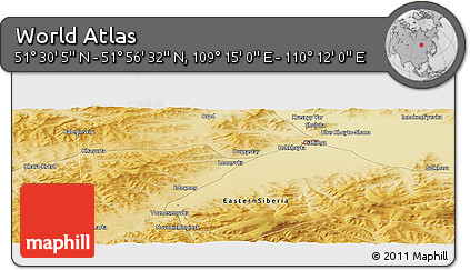 Physical Panoramic Map of the Area around 51° 43' 18" N, 109° 43' 29" E
