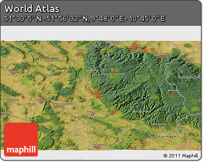 Satellite 3D Map of the Area around 51° 43' 18" N, 10° 16' 30" E