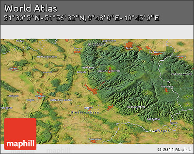 Satellite 3D Map of the Area around 51° 43' 18" N, 10° 16' 30" E