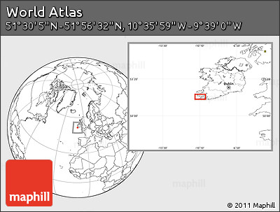Blank Location Map of the Area around 51° 43' 18" N, 10° 7' 30" W