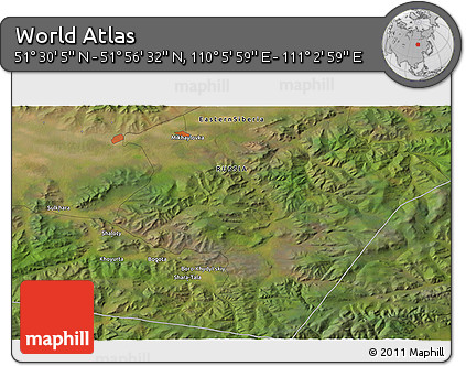 Satellite 3D Map of the Area around 51° 43' 18" N, 110° 34' 29" E