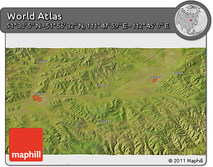 Satellite 3D Map of the Area around 51° 43' 18" N, 112° 16' 30" E