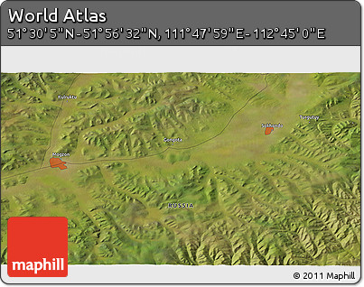 Satellite 3D Map of the Area around 51° 43' 18" N, 112° 16' 30" E